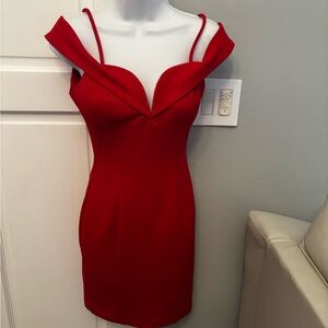 Women's S Red holiday cocktail party dress off shoulder